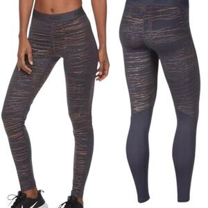 Nike Victory Metallic Crackle Gold Active Leggings Sz M Gray Gym Casual Training